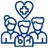 line icon illustration of a healthcare team with medical cross symbol above a group of healthcare professionals