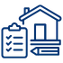 Line icon of a house with a checklist clipboard representing property management services and oversight.