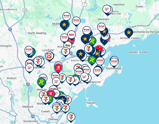 Salem Five and Allpoint Branch and ATM location map.